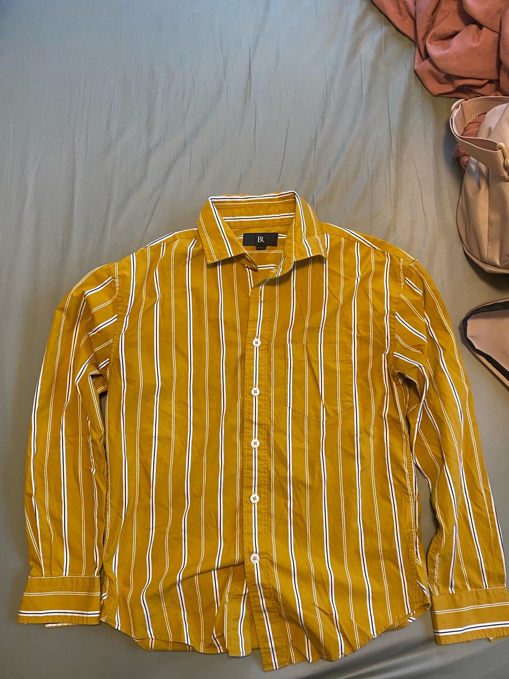 Banana Republic Men's Mustard Yellow Vertical Stripe Button-Down Shirt